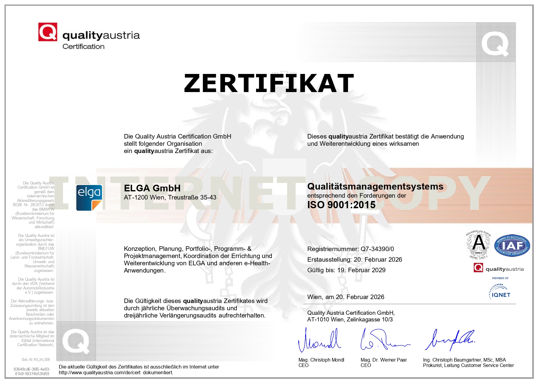 Quality Austria Zertifikat